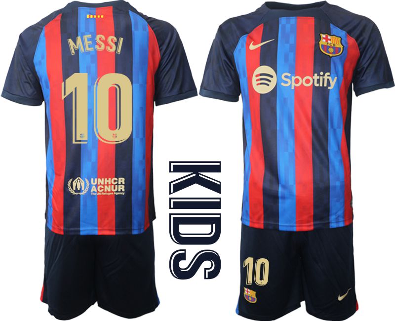 Youth 2022-2023 Club Barcelona home blue #10 Soccer Jerseys